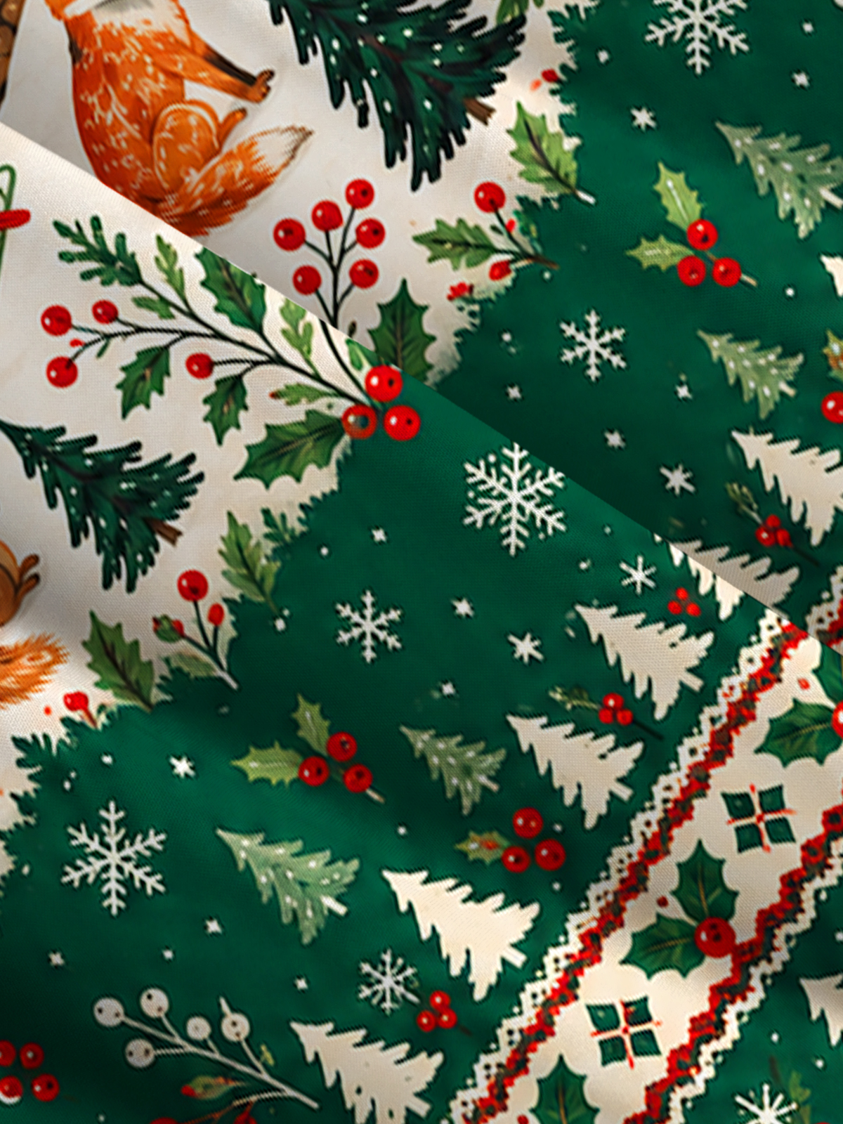 Christmas Cabin & Woodland Animals Print Wide Straps Maxi Dress With Pockets