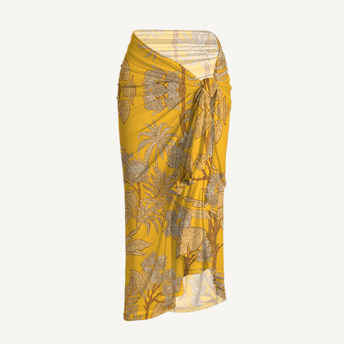 Golden Palm One Shoulder One Piece Swimsuit and Matching Sarong Set for Women