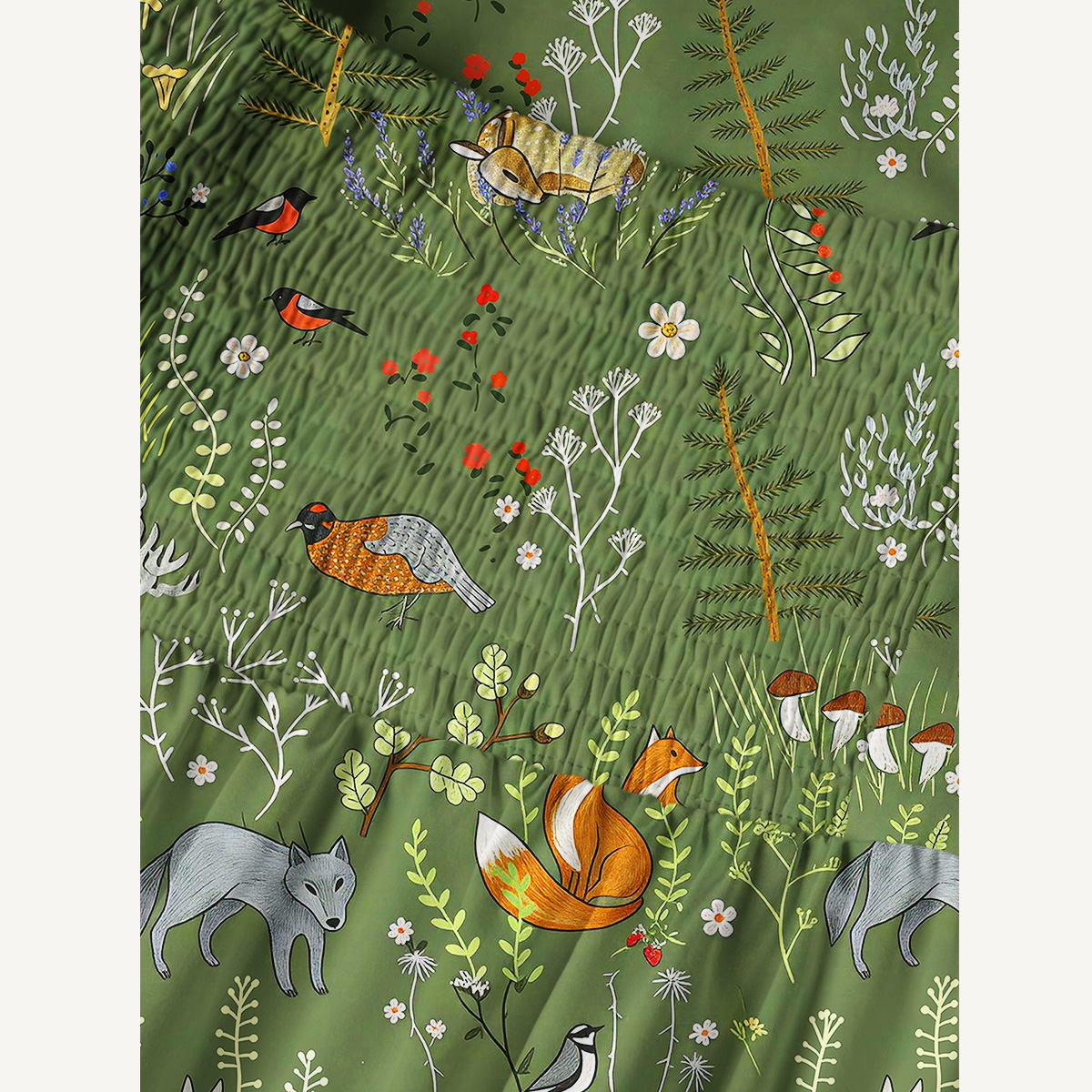 Cotton Whimsical Woodland Animals Print Wide Straps Maxi Dress With Pockets