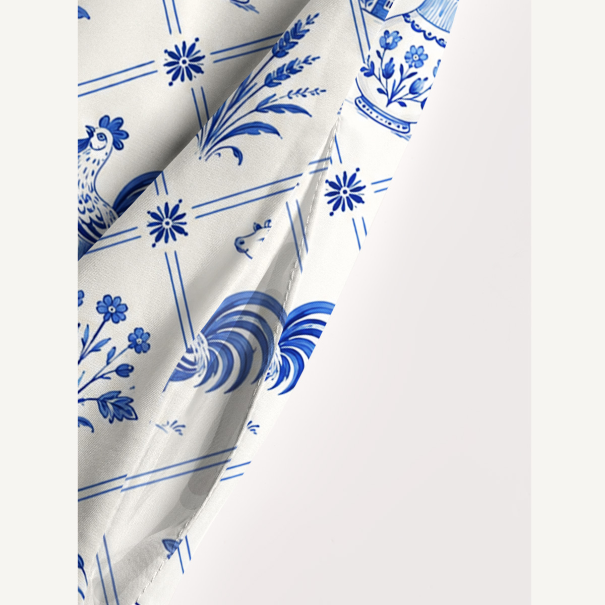 Country Delft Blue Patchwork Print Wide Straps Maxi Dress With Pockets