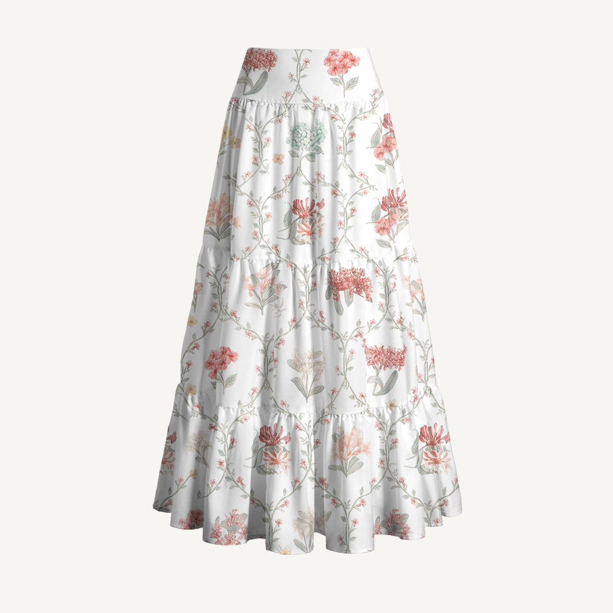 Coral Vine Print Maxi Skirt