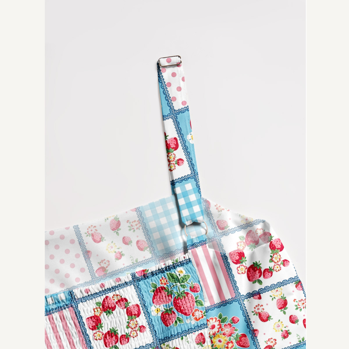 Strawberry Patchwork Print Wide Straps Maxi Dress With Pockets