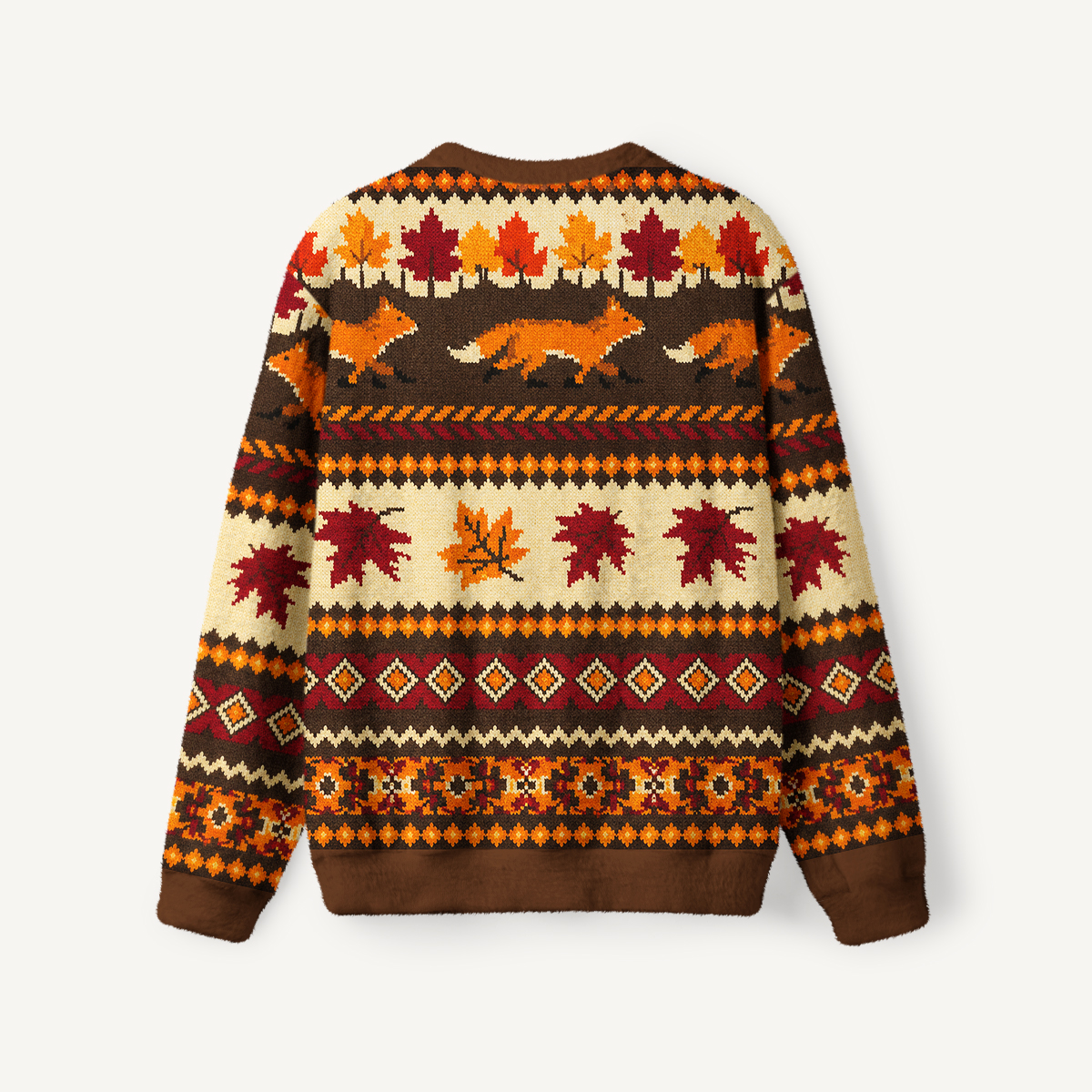 Woodland Fox & Leaf Fuzzy Crewneck Sweater