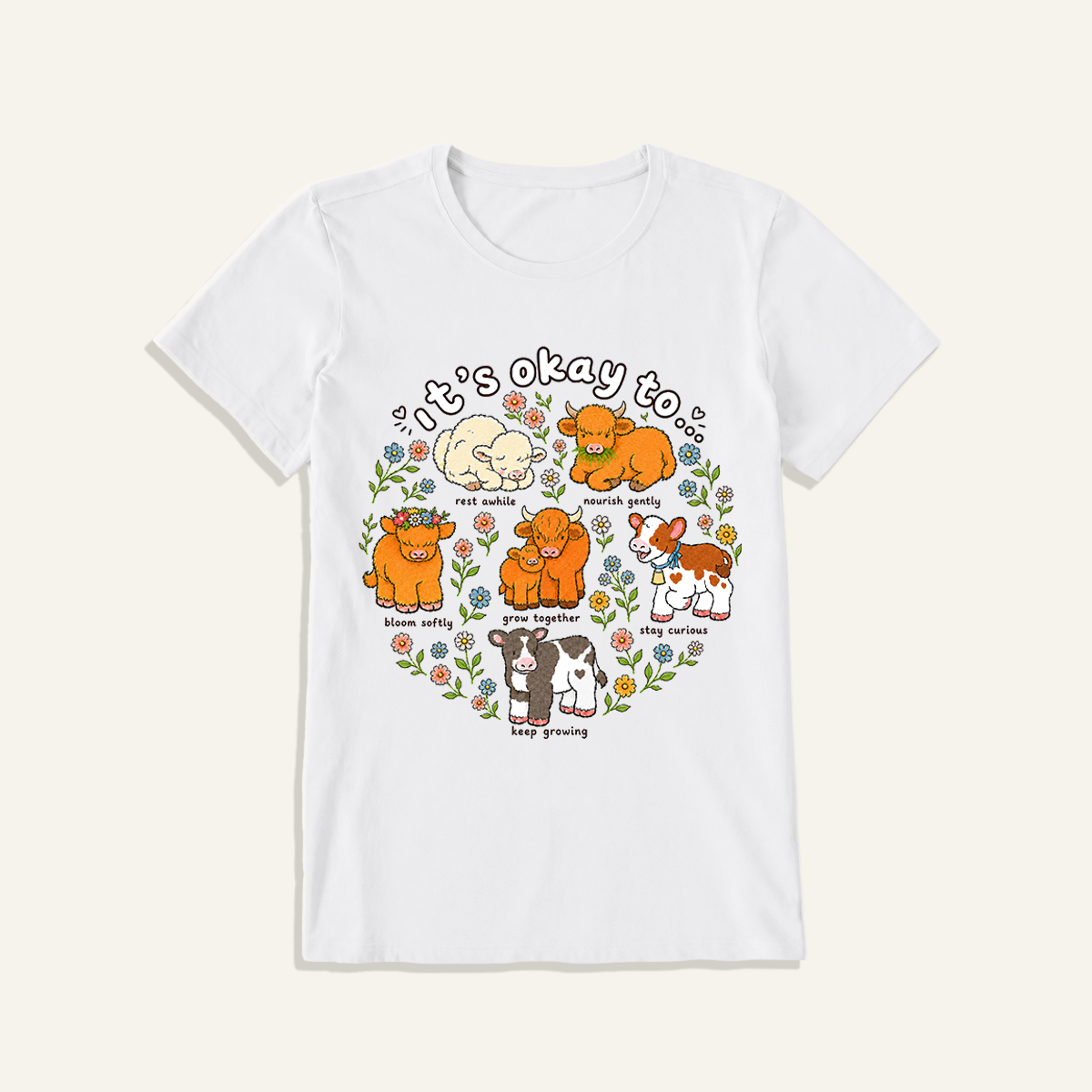 Gentle Growth Highland Cows Print Crew Neck Cotton Tee