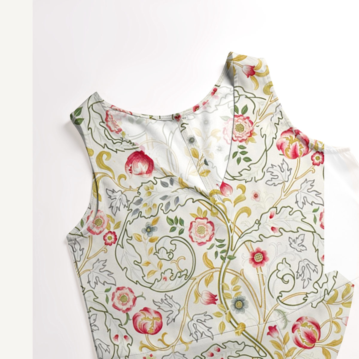 V-Neck Peony Vine Garden Jumpsuit with Pockets for Women