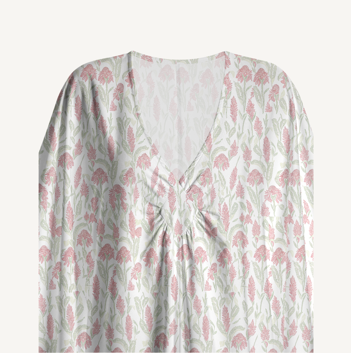  V‑Neck Wild Feather Whisper Kimono Sleeve Kaftan Dress