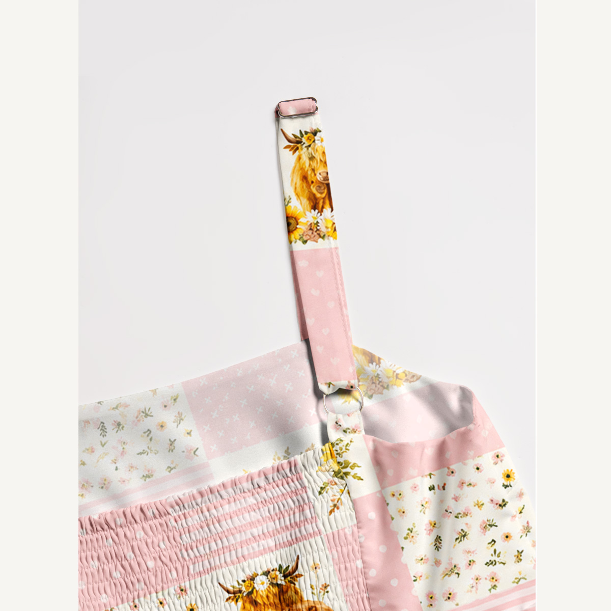  Highland Cow Floral Patchwork Print Wide Straps Maxi Dress With Pockets