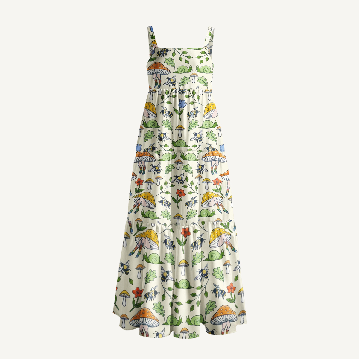 Vintage Mushroom Forest Wide Straps Maxi Dress With Pockets