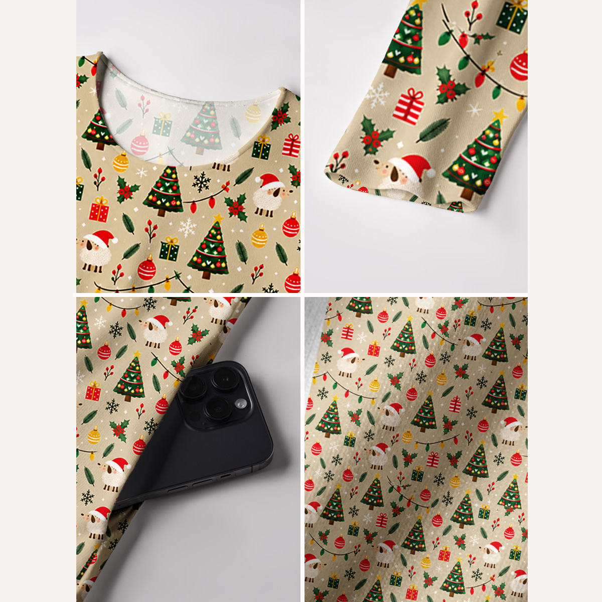 Fluffy Winter Sheep Magic Print Soft-Touch Stretch Knit Long Sleeve Maxi Dress with Pockets