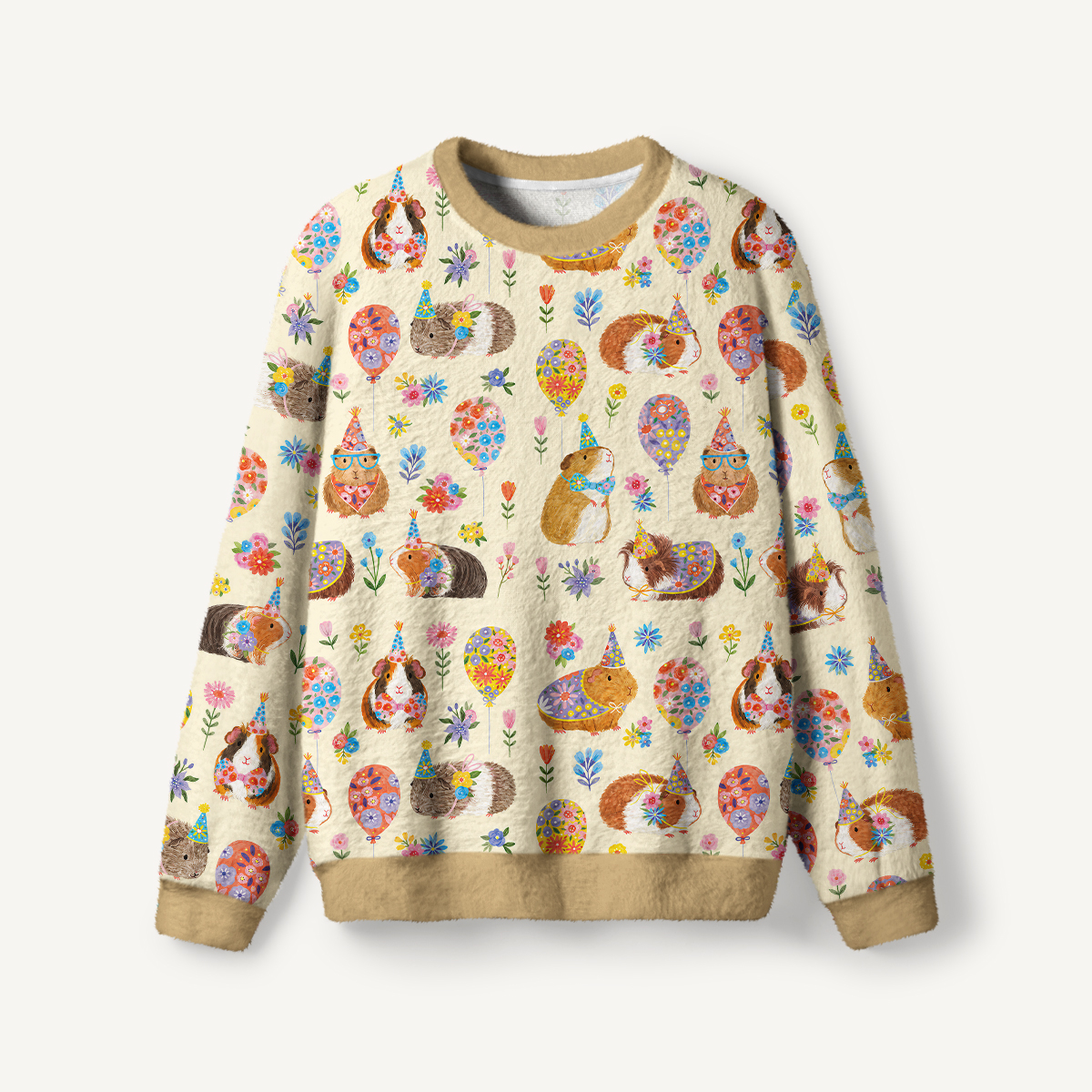 Guinea Pig Garden Party Fuzzy Crewneck Sweater