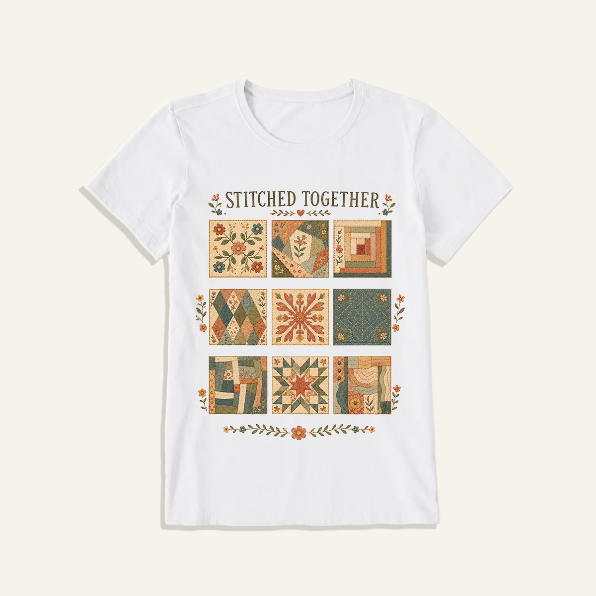 Classic Quilt Styles Poster Print Crew Neck Cotton Tee