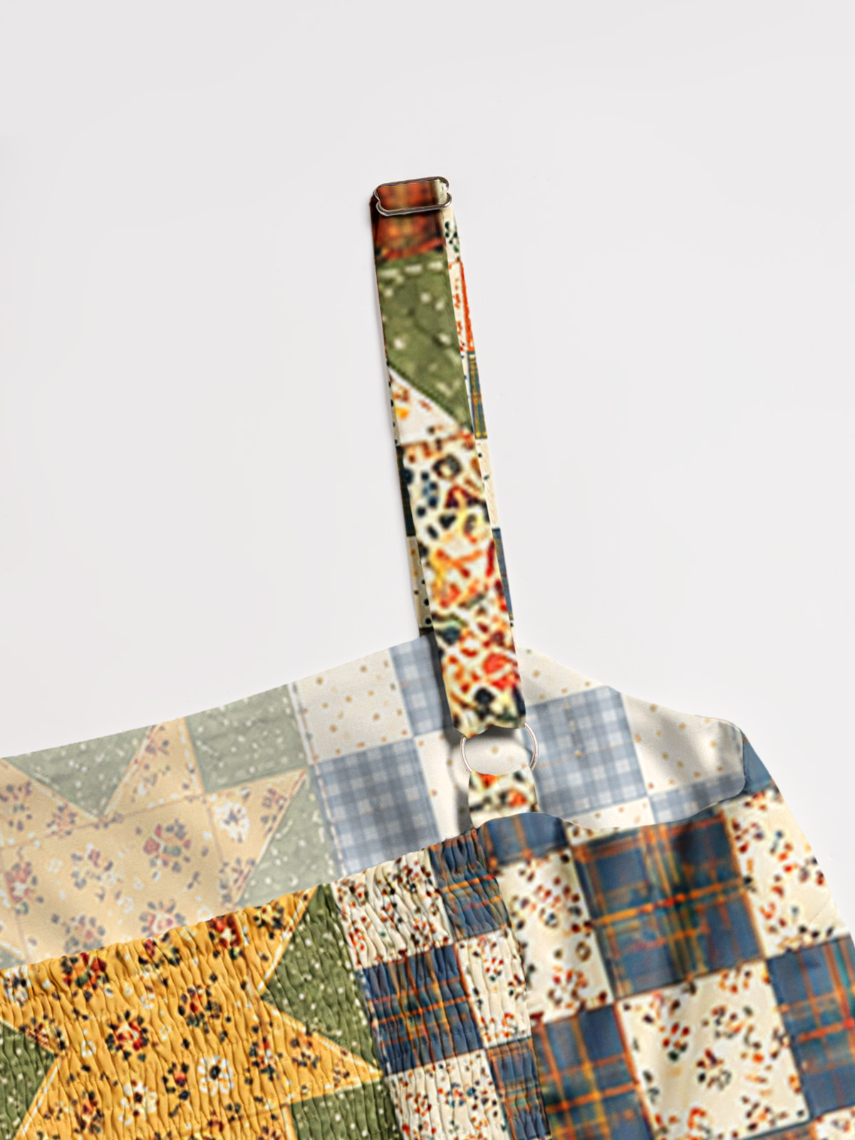 Vintage Star Quilt Patchwork Print Wide Straps Maxi Dress With Pockets