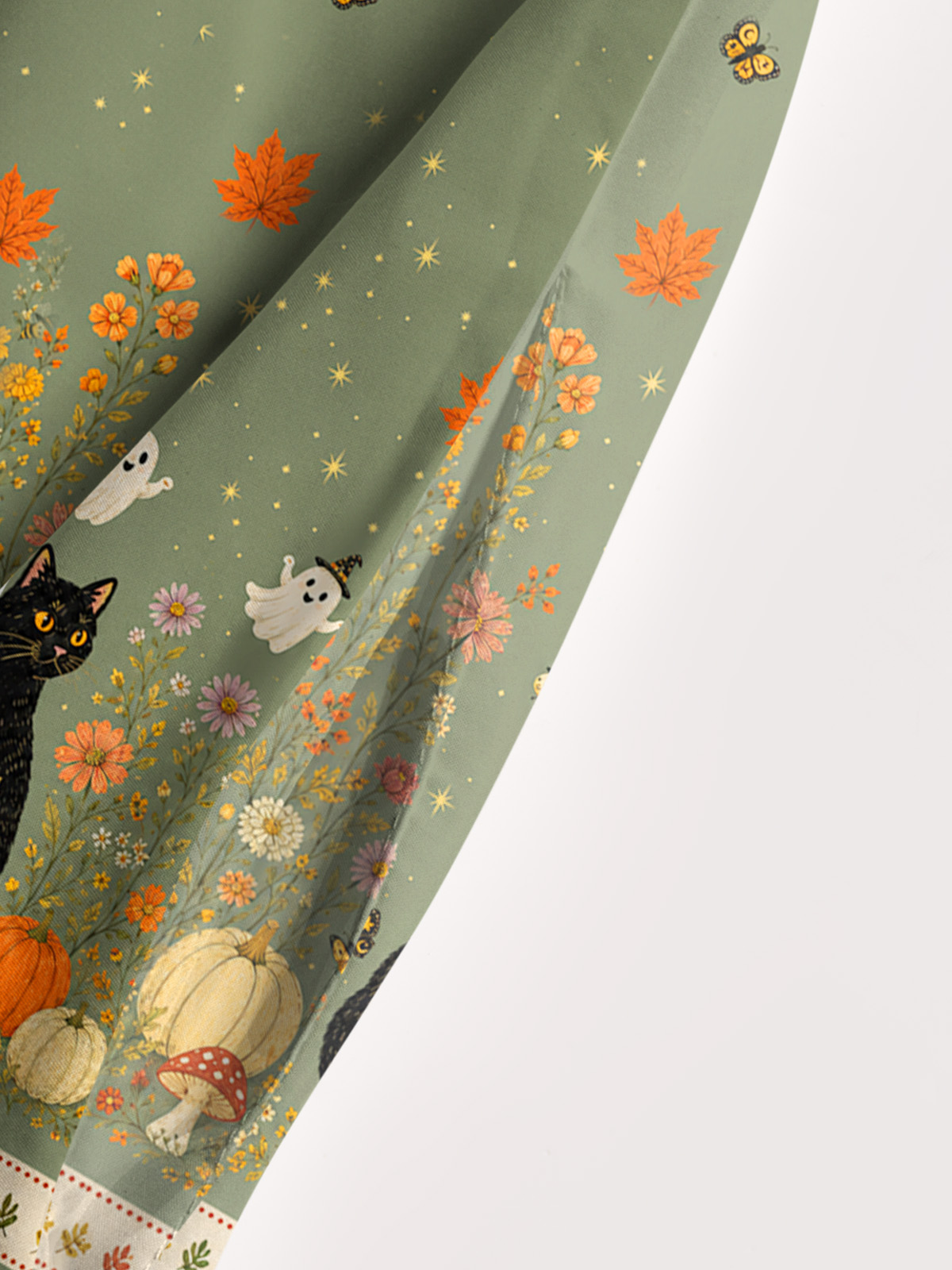 Twilight Pumpkin Garden Black Cat Print Wide Straps Maxi Dress With Pockets