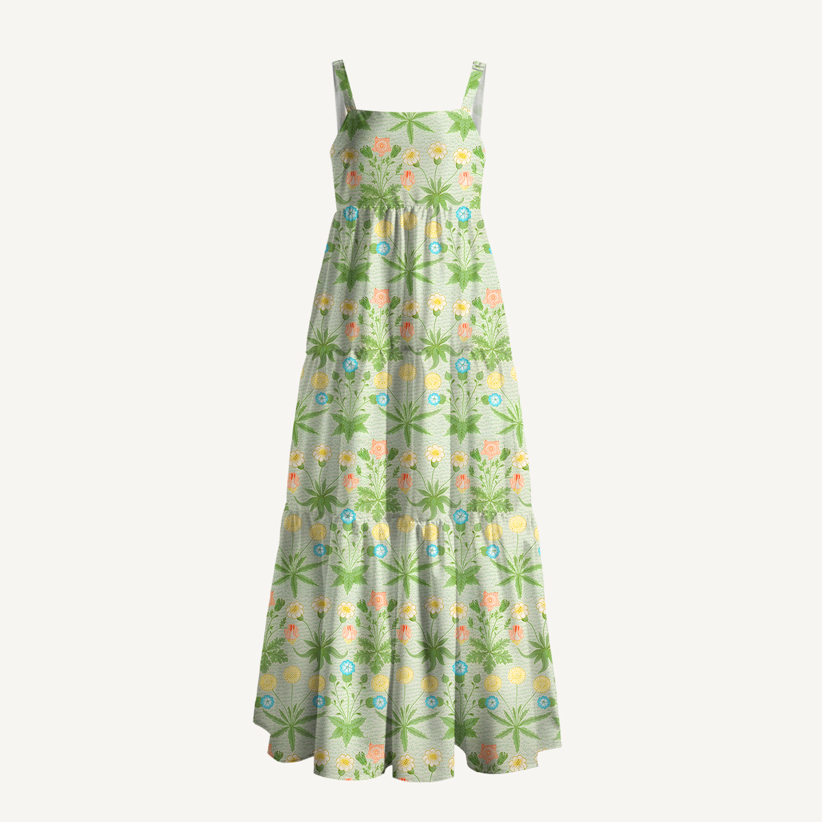 Retro Green Floral Meadow Print Slip Dress