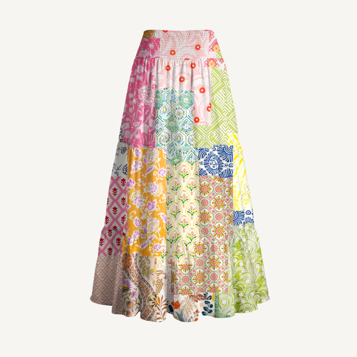 Colorful Bohemian Patchwork Print Convertible Maxi Skirt & Strapless Dress  