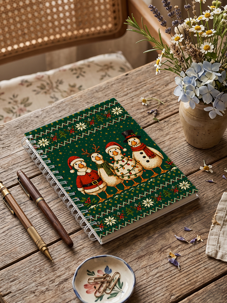 Cozy Country Christmas Ducks Print A5 Spiral Notebook