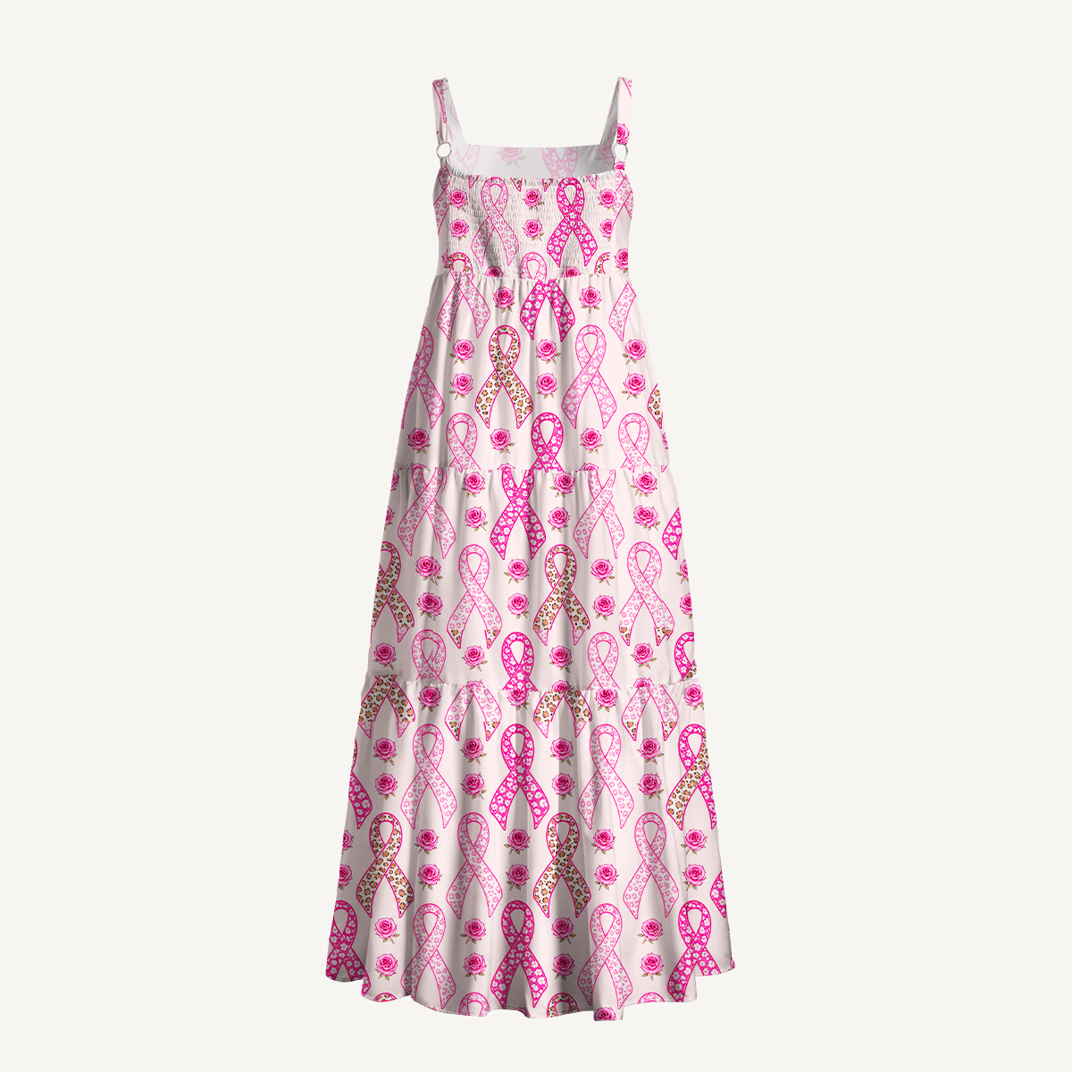 Breast Cancer Pink Ribbon Floral Straps Maxi Dress With Pockets