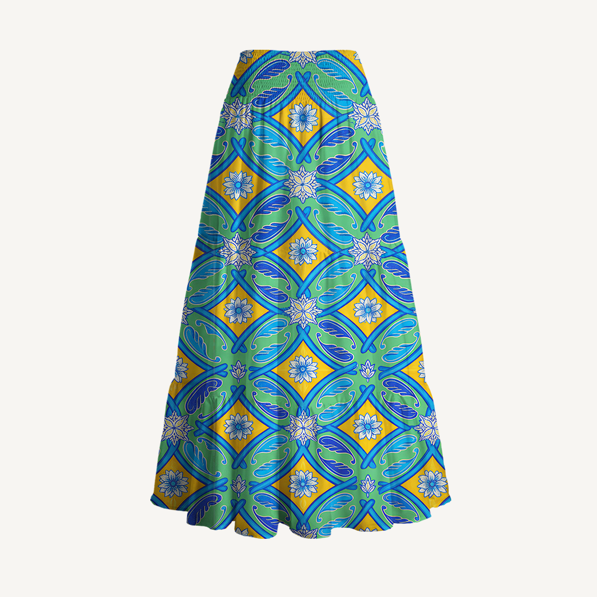 Azure Tile Print Maxi Skirt