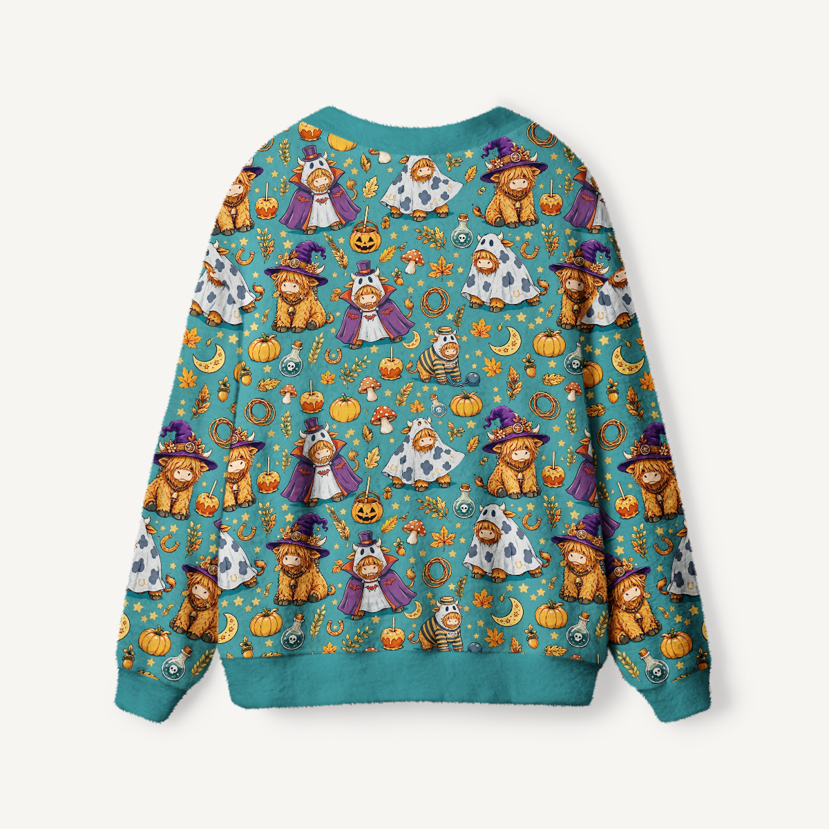 Halloween Highland Cow Party Print Ugly Cardigan Sweaters