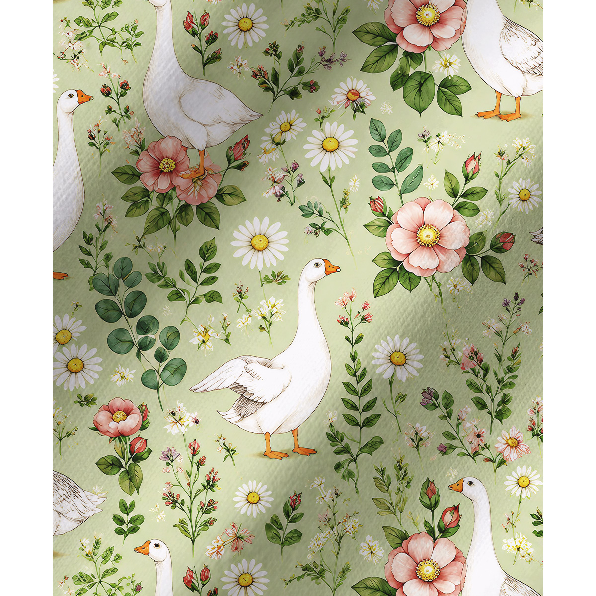 Pastoral Goose Garden Print Long Pajama Set 