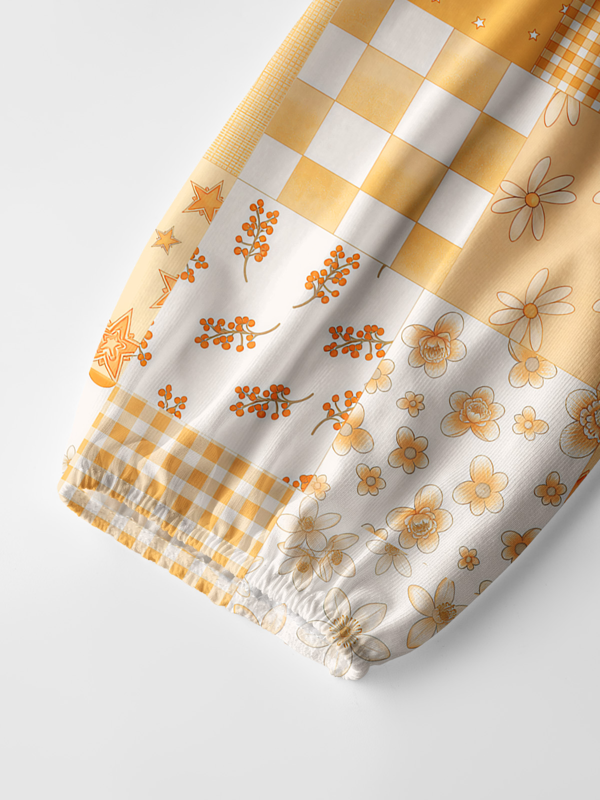 Lemon Sunshine Patchwork Print Boho Long Sleeve Tie‑Neck Blouse