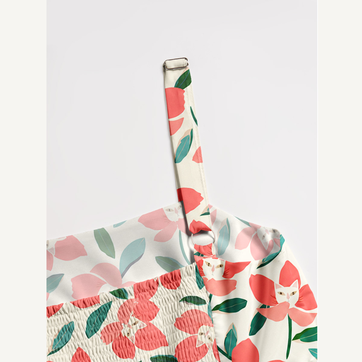 Coral Blossom Print Wide Straps Maxi Dress With Pockets