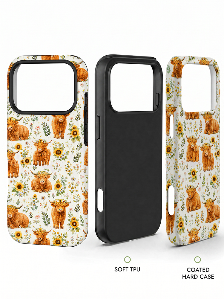 Spring Highland Cow Floral Print Phone Case