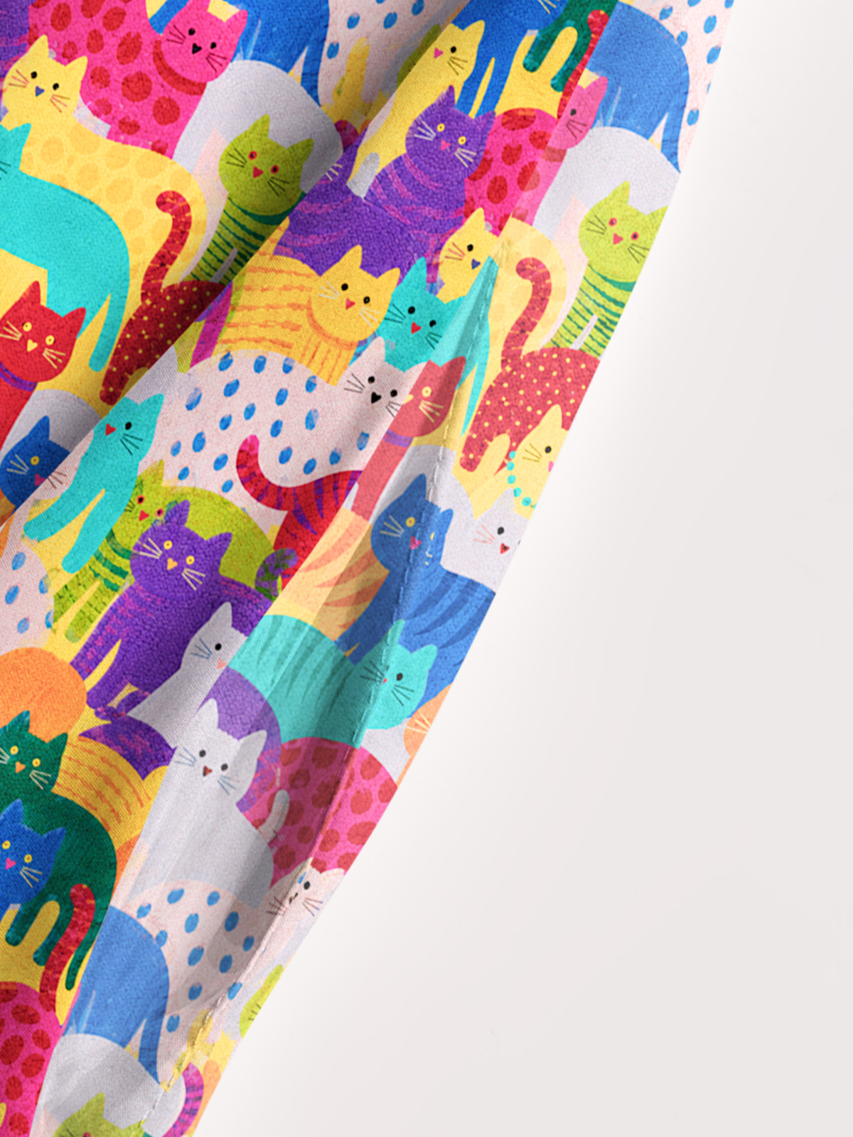 Rainbow Whimsy Cat Print Wide Straps Maxi Dress With Pockets