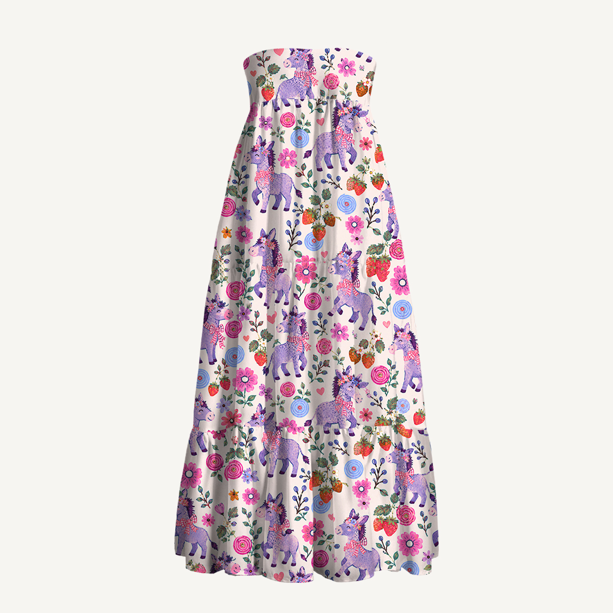Strawberry Blossom Donkeys Print Convertible Maxi Skirt & Strapless Dress  