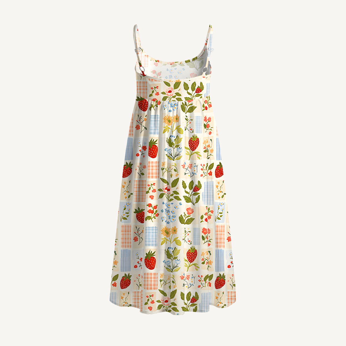 Strawberry Garden Patchwork Print Spaghetti Strap Mini Dress