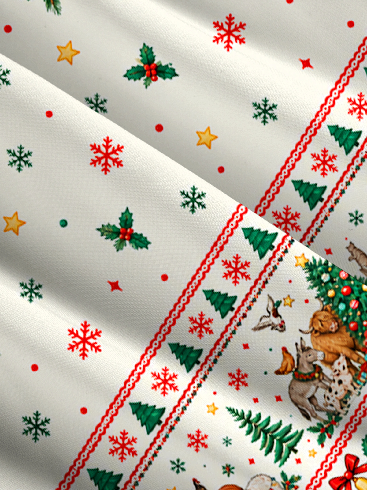 Christmas Farm Animals Print Wide Straps Maxi Dress With Pockets