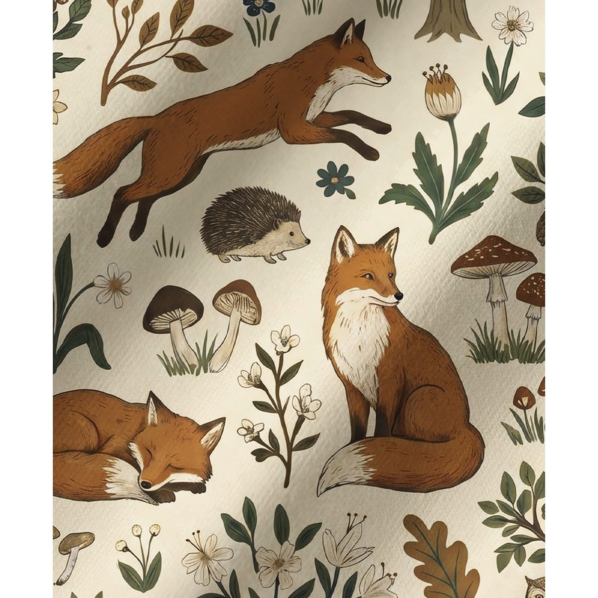 Woodland Creatures Print Long Pajama Set 