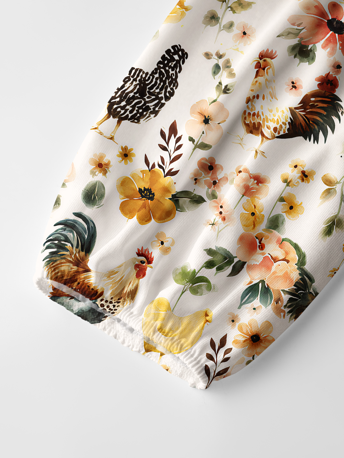 Watercolor Chicken Floral Print Boho Long Sleeve Tie‑Neck Blouse