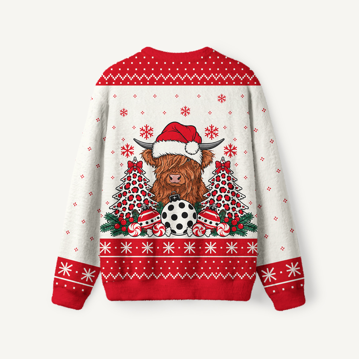 Christmas Highland Cow Fuzzy Crewneck Sweater