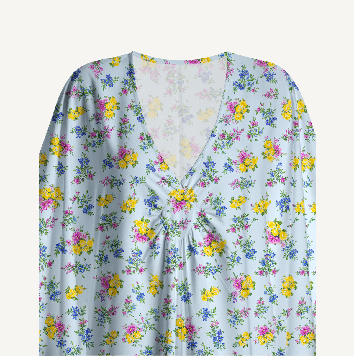  V‑Neck Blue Meadow Kimono Sleeve Kaftan Dress