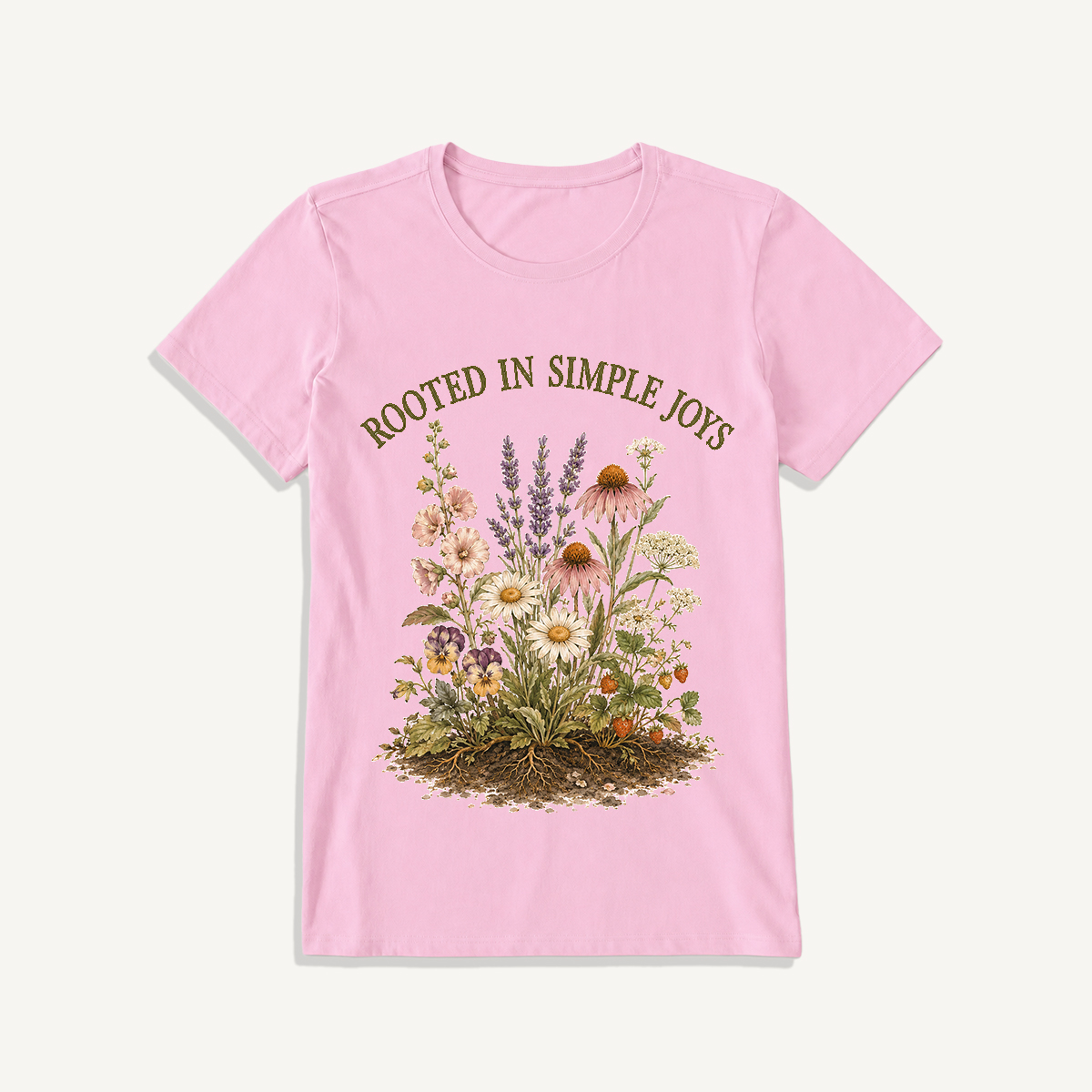 Rooted Wildflower Garden Print Crew Neck Cotton Tee