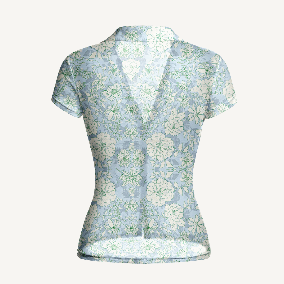 V-Neck Short Sleeve Mist Floral Print Mesh Top