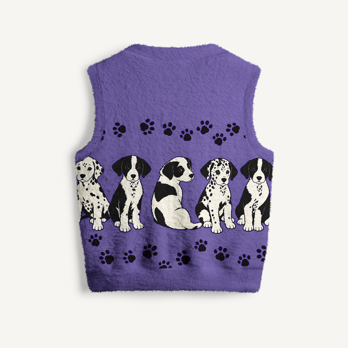 Purple Paws Parade Print V-Neck Sweater Vest