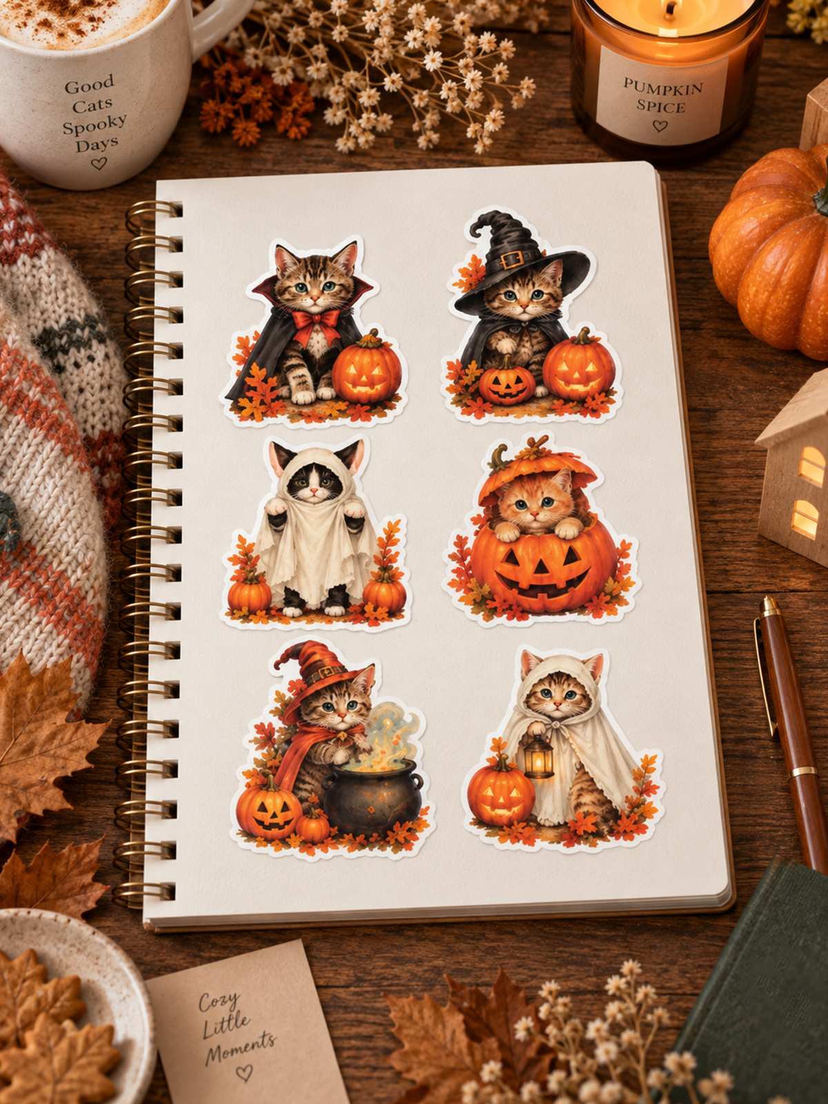 Whimsical Halloween Cats Stickers