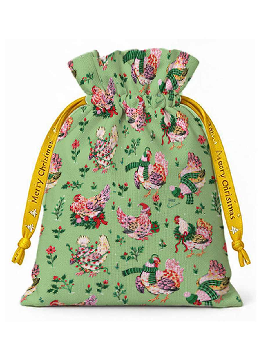 Christmas Chickens Holiday Garden Reusable Drawstring Gift Bag