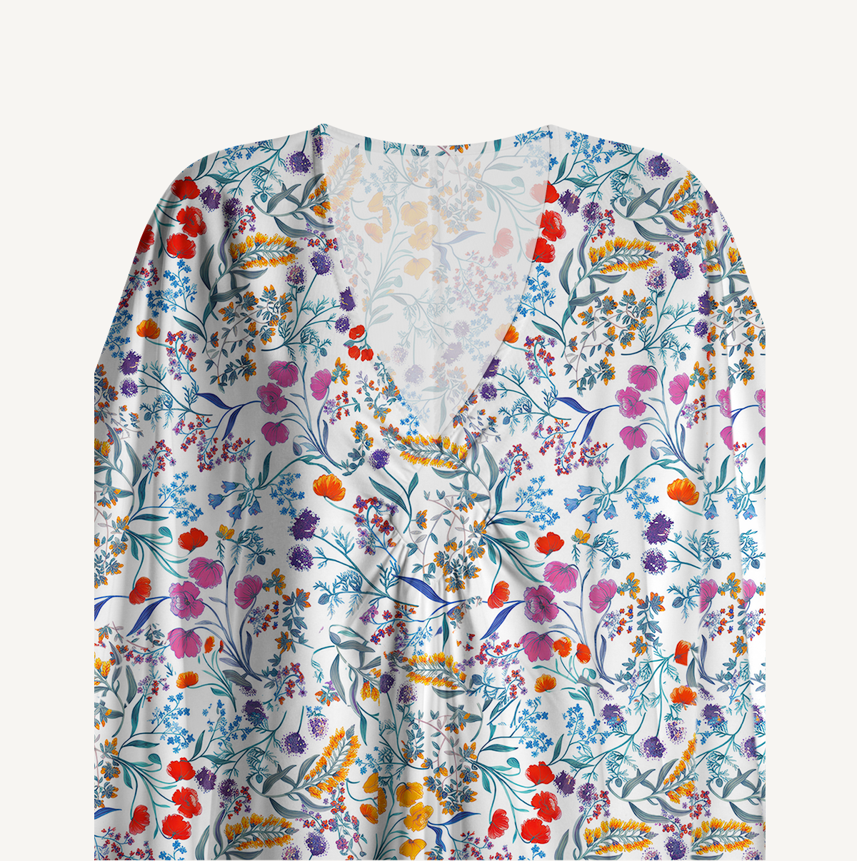  V‑Neck Fiery Meadow Kimono Sleeve Kaftan Dress