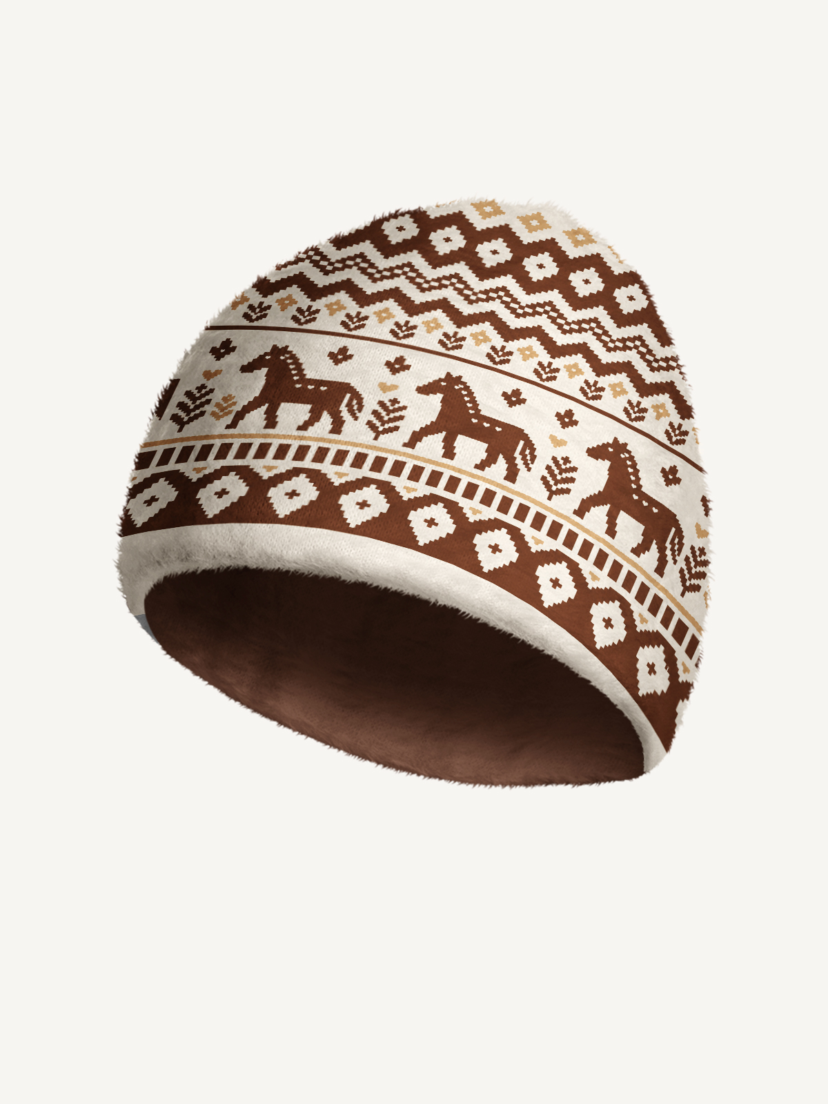 Rustic Equestrian Horse Fair Isle Cozy Fuzzy Beanie