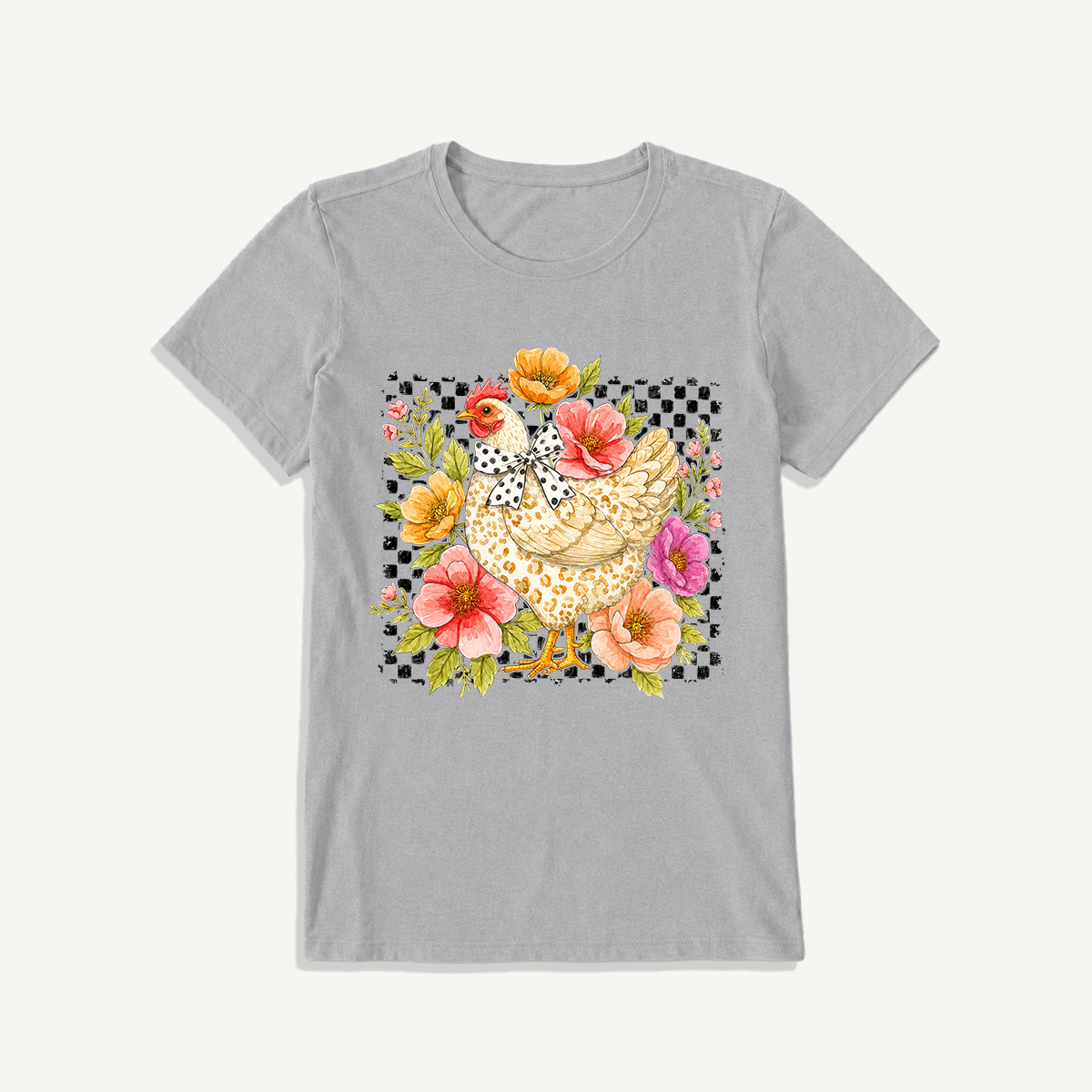 Chic Leopard Hen Print Crew Neck Cotton Tee