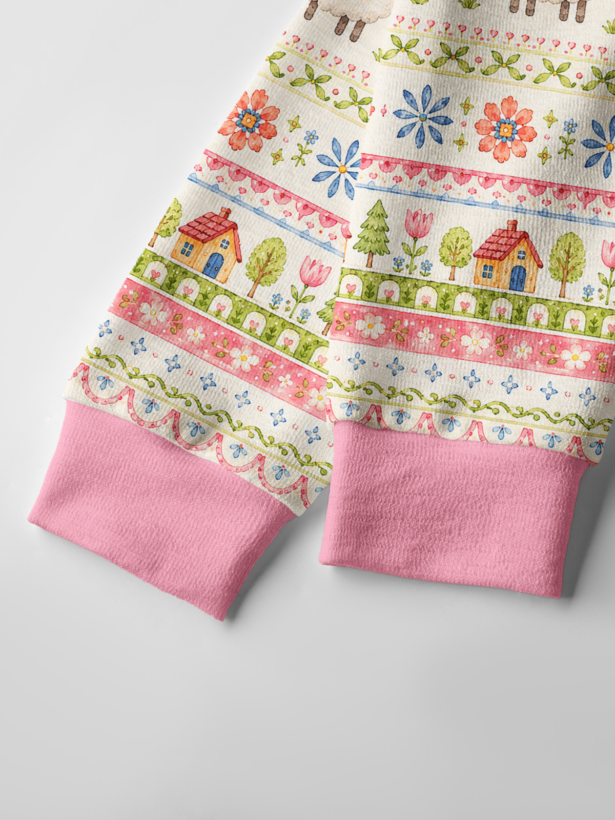 Pastoral Sheep Bands Print Fine‑Knit Cardigan
