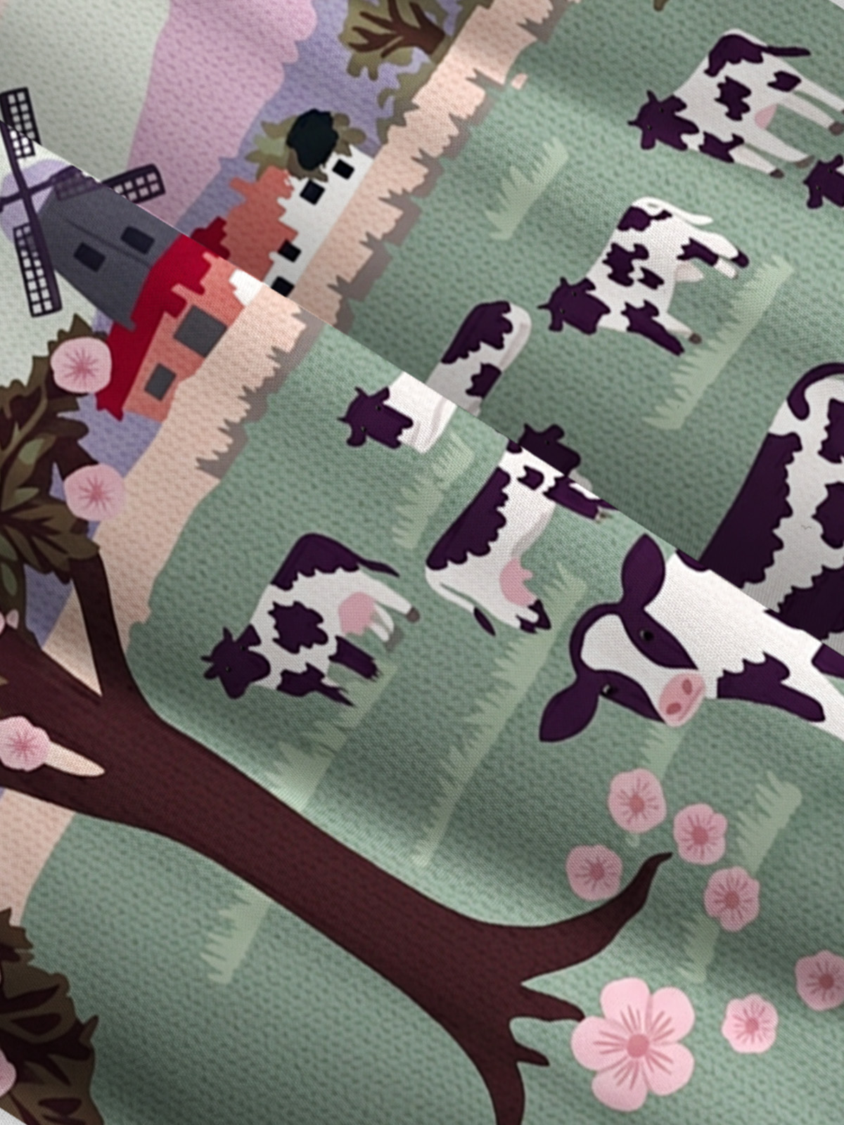Blossom Pasture Cow & Windmill Print Wide Straps Maxi Dress With Pockets