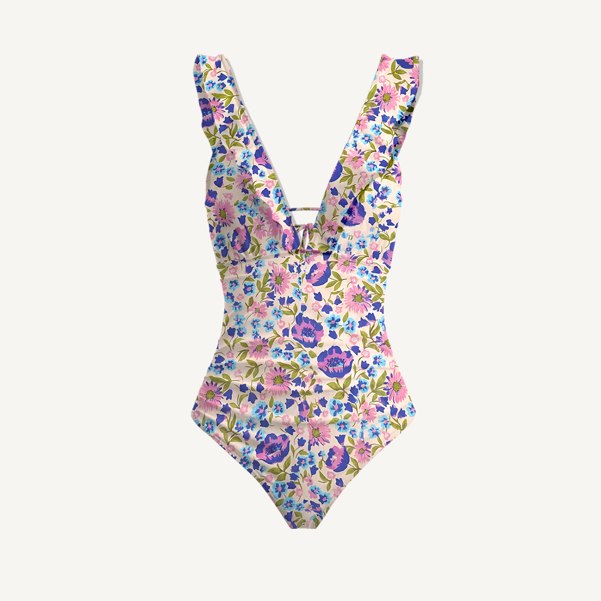 Lavender Bloom Ruffled V Neck One Piece Swimsuit and Matching Midi Skirt Set