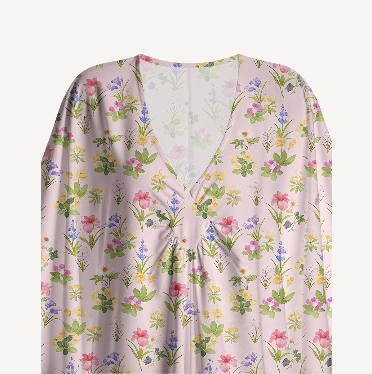  V‑Neck Delicate Blossom Kimono Sleeve Kaftan Dress