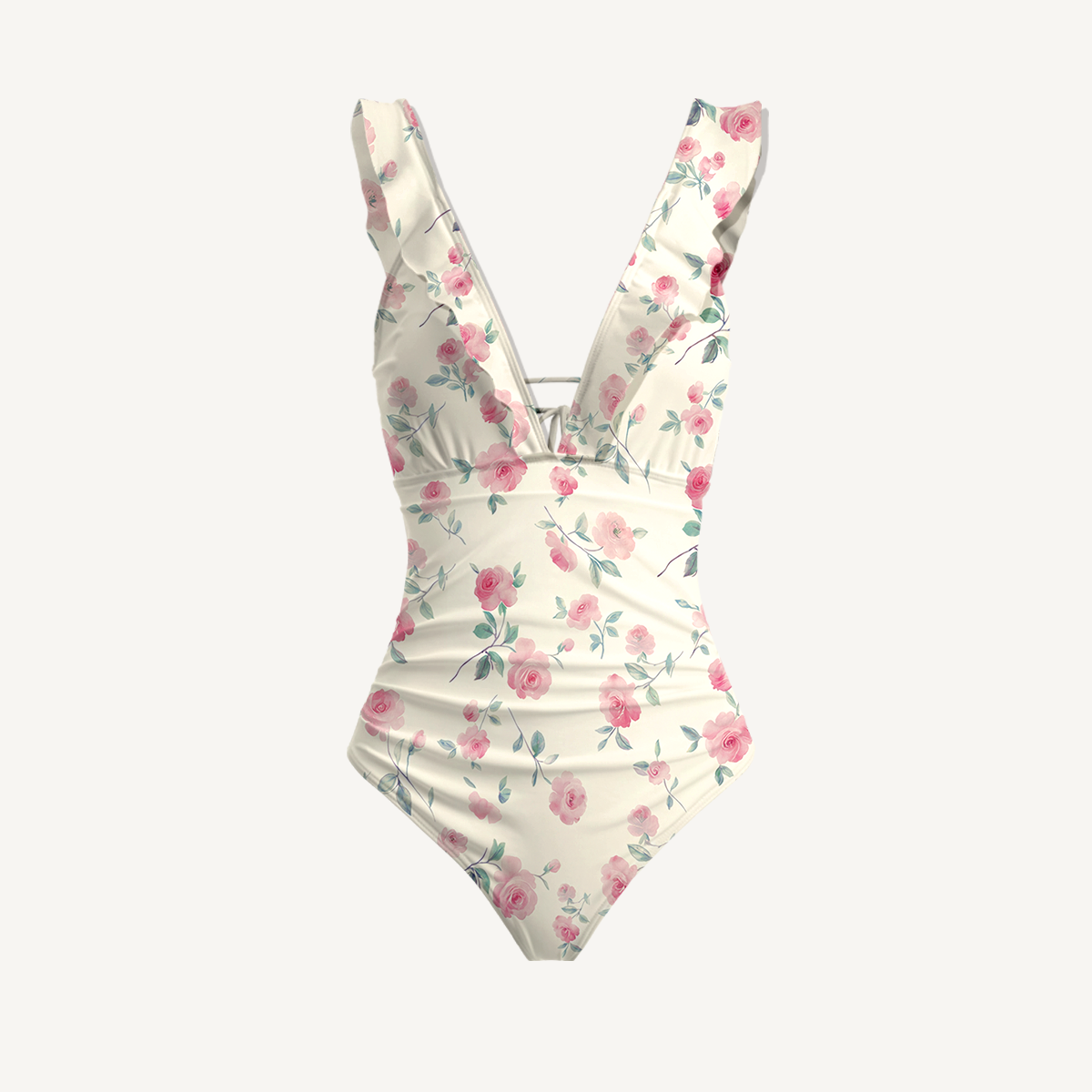 Blush Rose Ruffled V Neck One Piece Swimsuit and Matching Midi Skirt Set