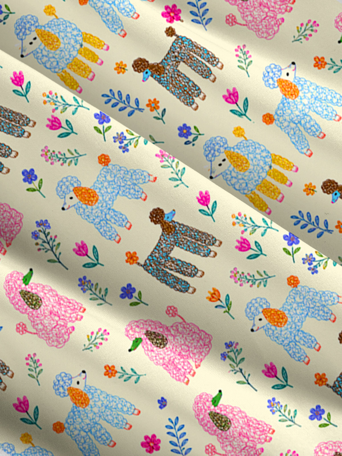 Whimsical Garden Poodles Pattern Print Wide Straps Maxi Dress With Pockets