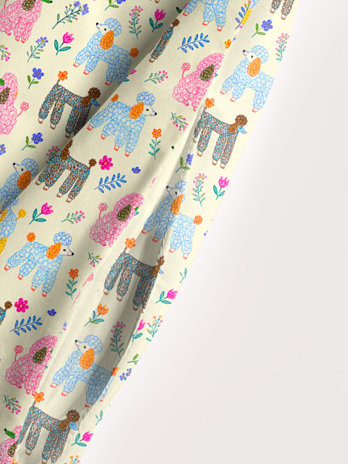 Whimsical Garden Poodles Pattern Print Wide Straps Maxi Dress With Pockets
